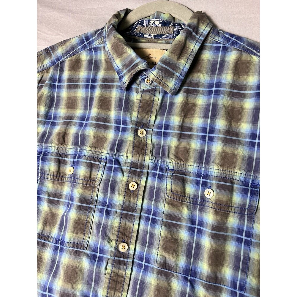Tommy Bahama Shirt Mens Medium Green Check Hawaiian Buttons Up Short Sleeve